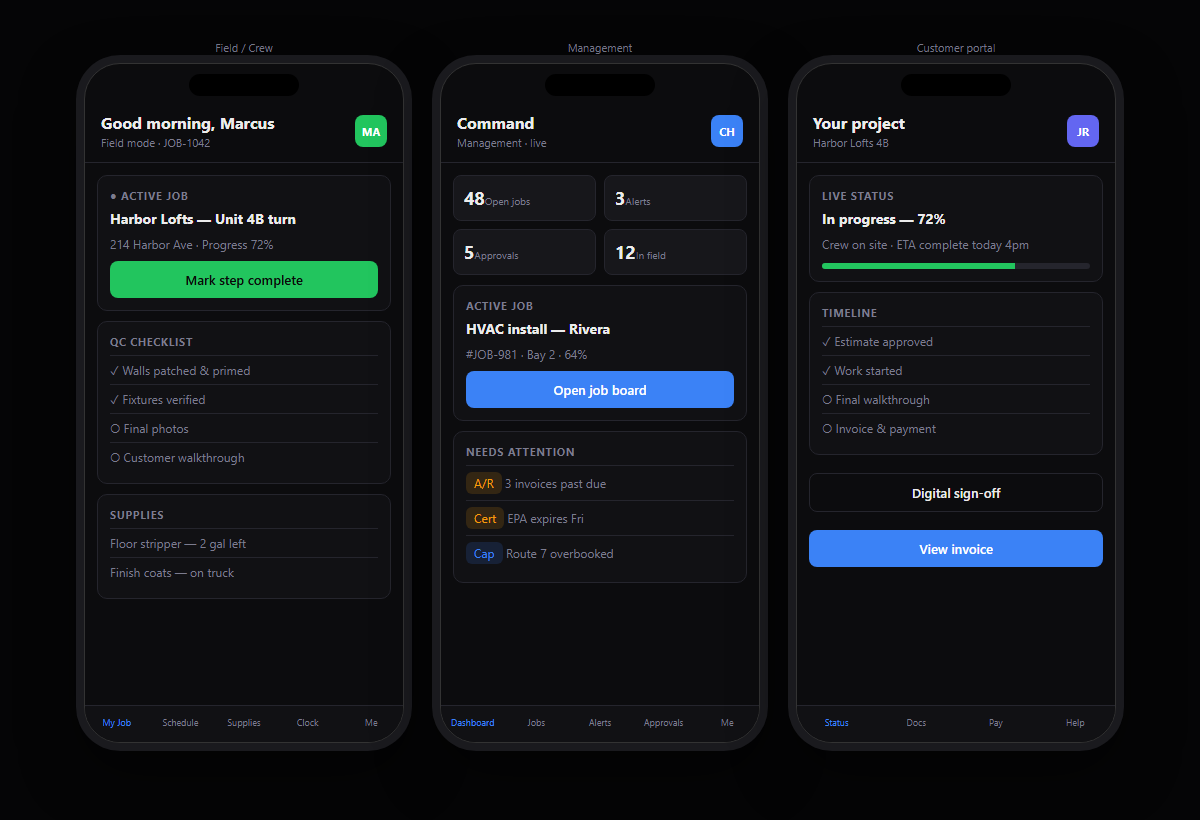 Arkon mobile app for crew, management, and customers